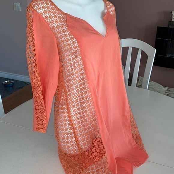 SOLITAIRE boho eyelet boho crochet tunic top orange size S - Picture 7 of 11